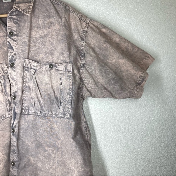 Acid Wash Mens StreetWear Shirt XL Short Sleeves Button Down Pockets Pink Gray - Picture 7 of 15